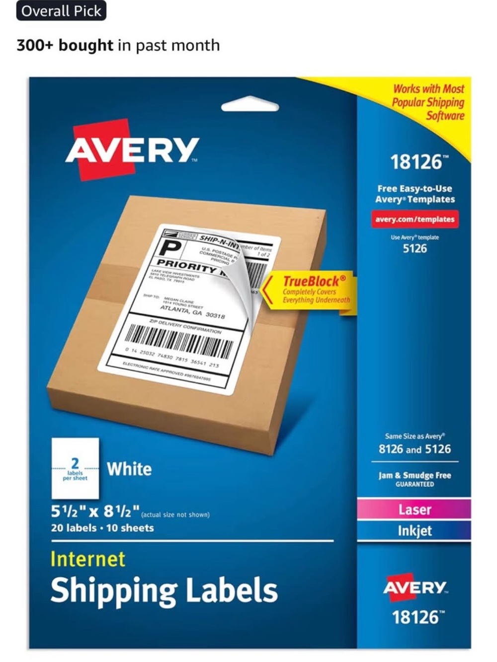 Avery Internet Shipping Labels 5 1/2” X 8 1/2” - 20 Labels • 10 Sheets